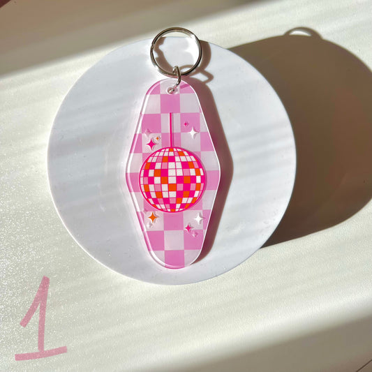 Pink Checkered Joy Motel Keychain Collection