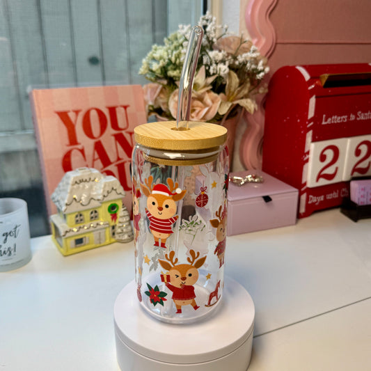 Reindeer Cheer Holiday Glass Cup