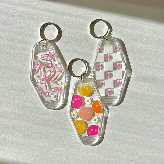 Clear Pink Spark Motel Keychain Collection