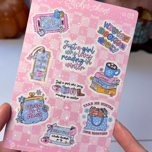 Winter Bookish Girl Sticker Sheet