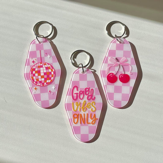 Pink Checkered Joy Motel Keychain Collection