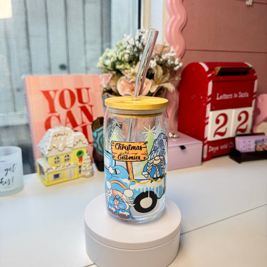 Christmas With My Gnomies Glass Cup