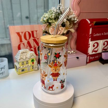 Reindeer Cheer Holiday Glass Cup