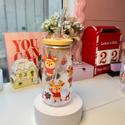 Reindeer Cheer Holiday Glass Cup