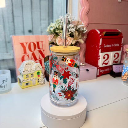 Poinsettia Nutcracker Joy Glass Cup