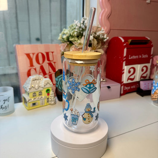 Blue Winter Cozy Vibes Glass Cup