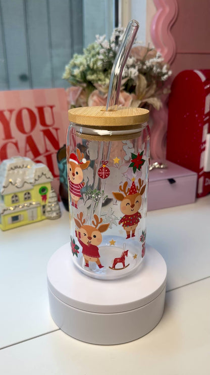 Reindeer Cheer Holiday Glass Cup