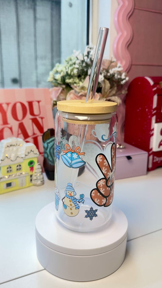 Blue Winter Cozy Vibes Glass Cup