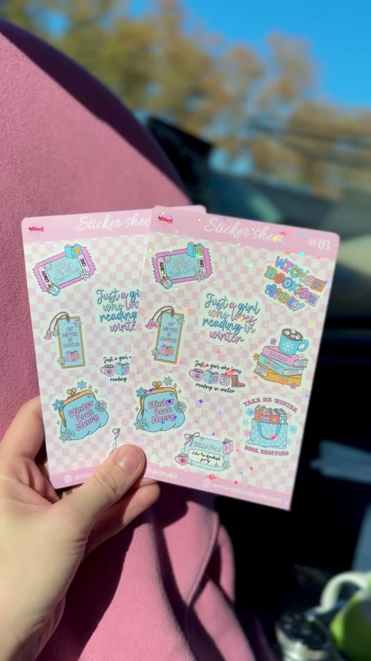 Winter Bookish Girl Sticker Sheet